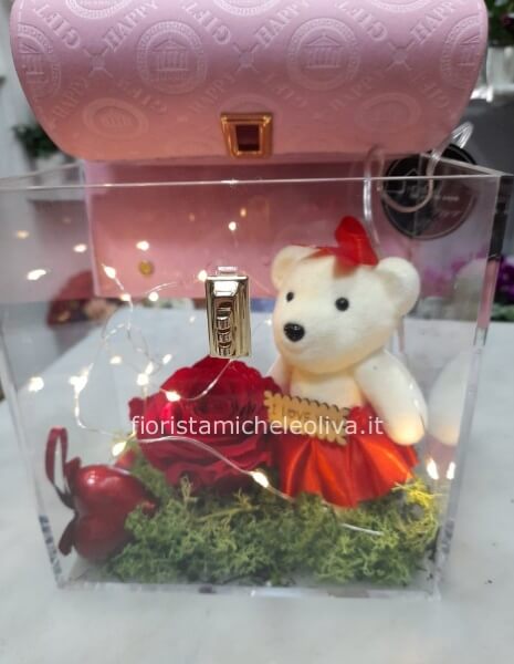 Borsetta Plex con rosa stab.